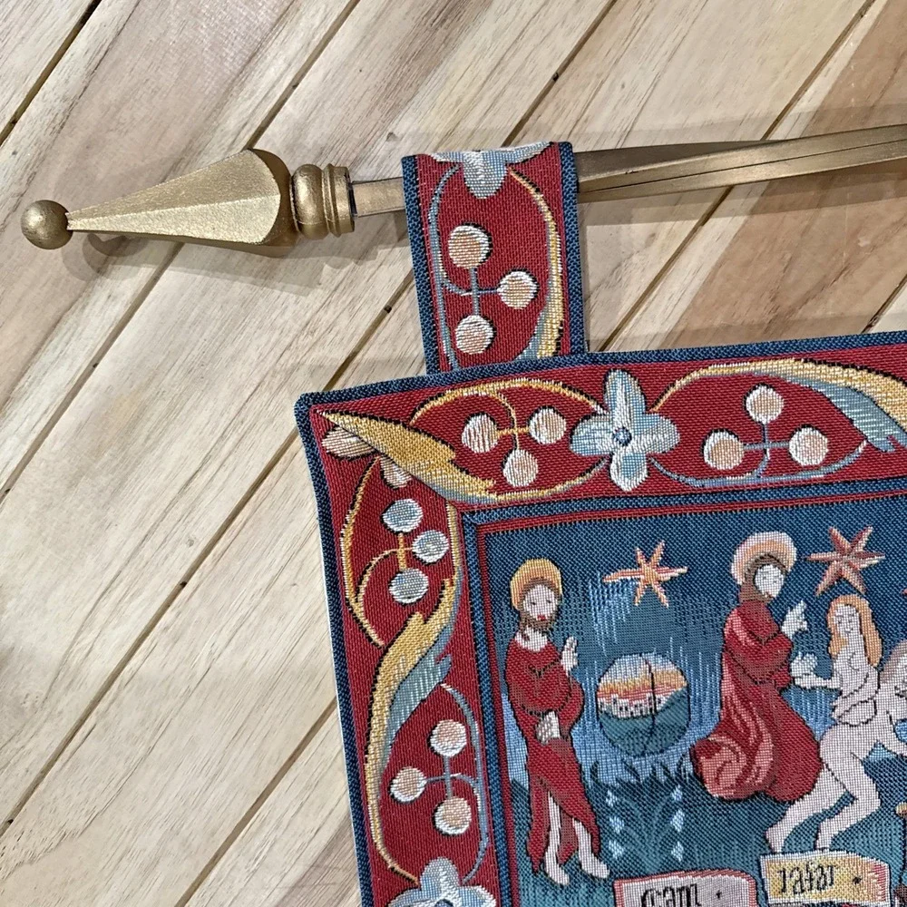 Vintage Biblical Tapestry Wall Hanging Bible Story Scenes 52x33 Rod Included